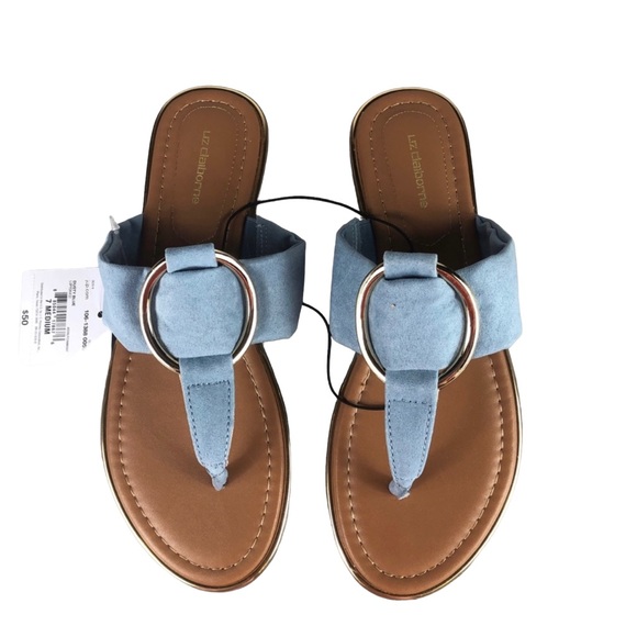 LIZ CLAIBORNE CALAYAN Dusty Blue Flat Thong Sandals - Picture 2 of 11